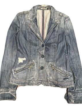 Vintage Gas Jeans Faded Selvedge Denim Blazer Jacket